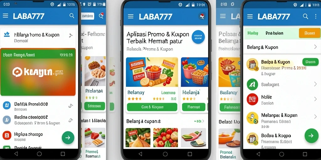 Antarmuka aplikasi LABA777 yang menampilkan berbagai kupon dan promo.