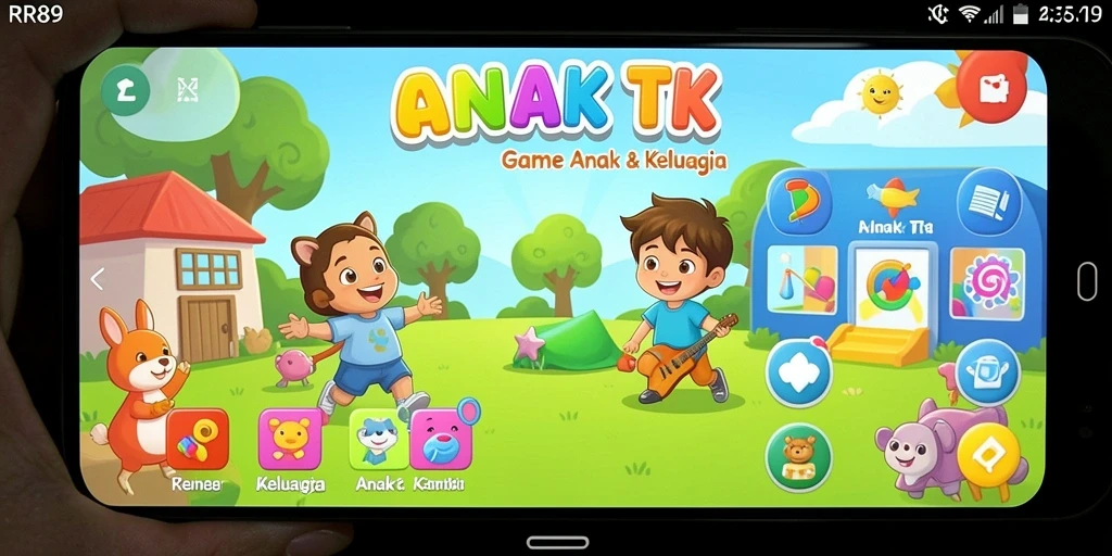 Antarmuka permainan menawan dan interaktif untuk anak-anak.